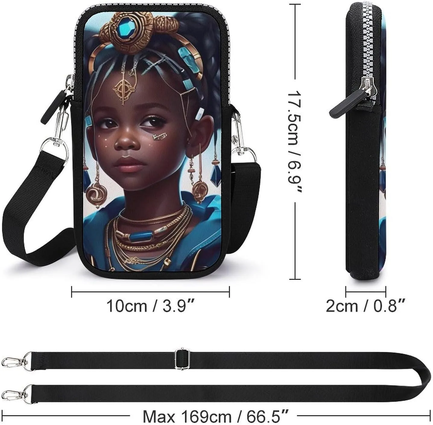 Supdreamc Passport, Credit Card Casual Cell Phone Neck Travel Wallet - Anti-Theft Waterproof Multifunctional Document Organizer Afro Women African American Black Girl Art Wristlet Convertible Bag