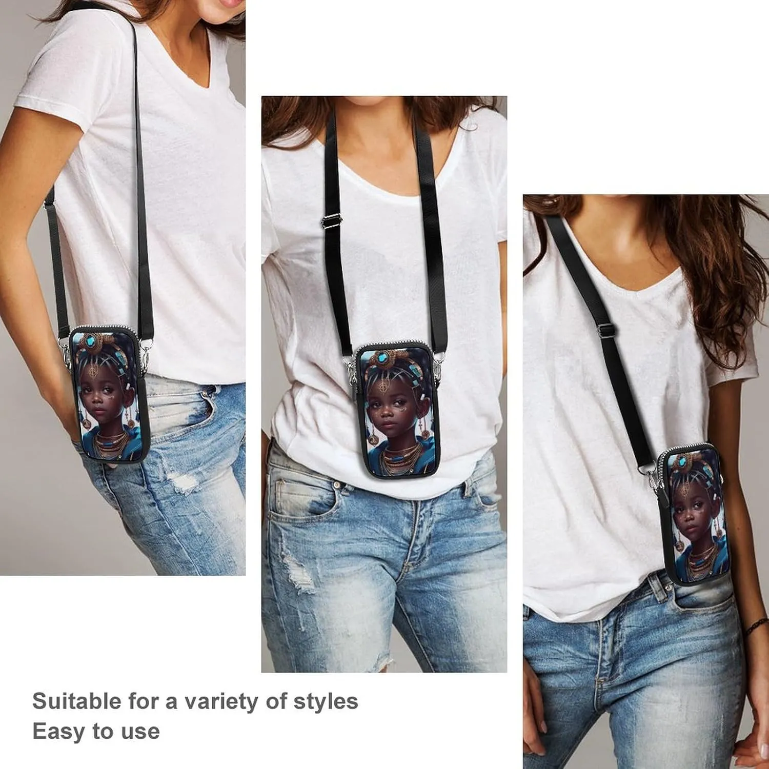 Supdreamc Passport, Credit Card Casual Cell Phone Neck Travel Wallet - Anti-Theft Waterproof Multifunctional Document Organizer Afro Women African American Black Girl Art Wristlet Convertible Bag