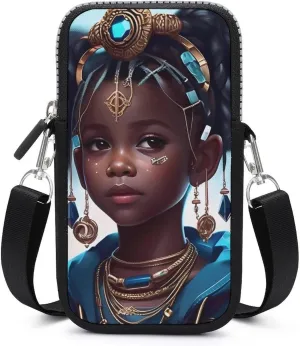 Supdreamc Passport, Credit Card Casual Cell Phone Neck Travel Wallet - Anti-Theft Waterproof Multifunctional Document Organizer Afro Women African American Black Girl Art Wristlet Convertible Bag