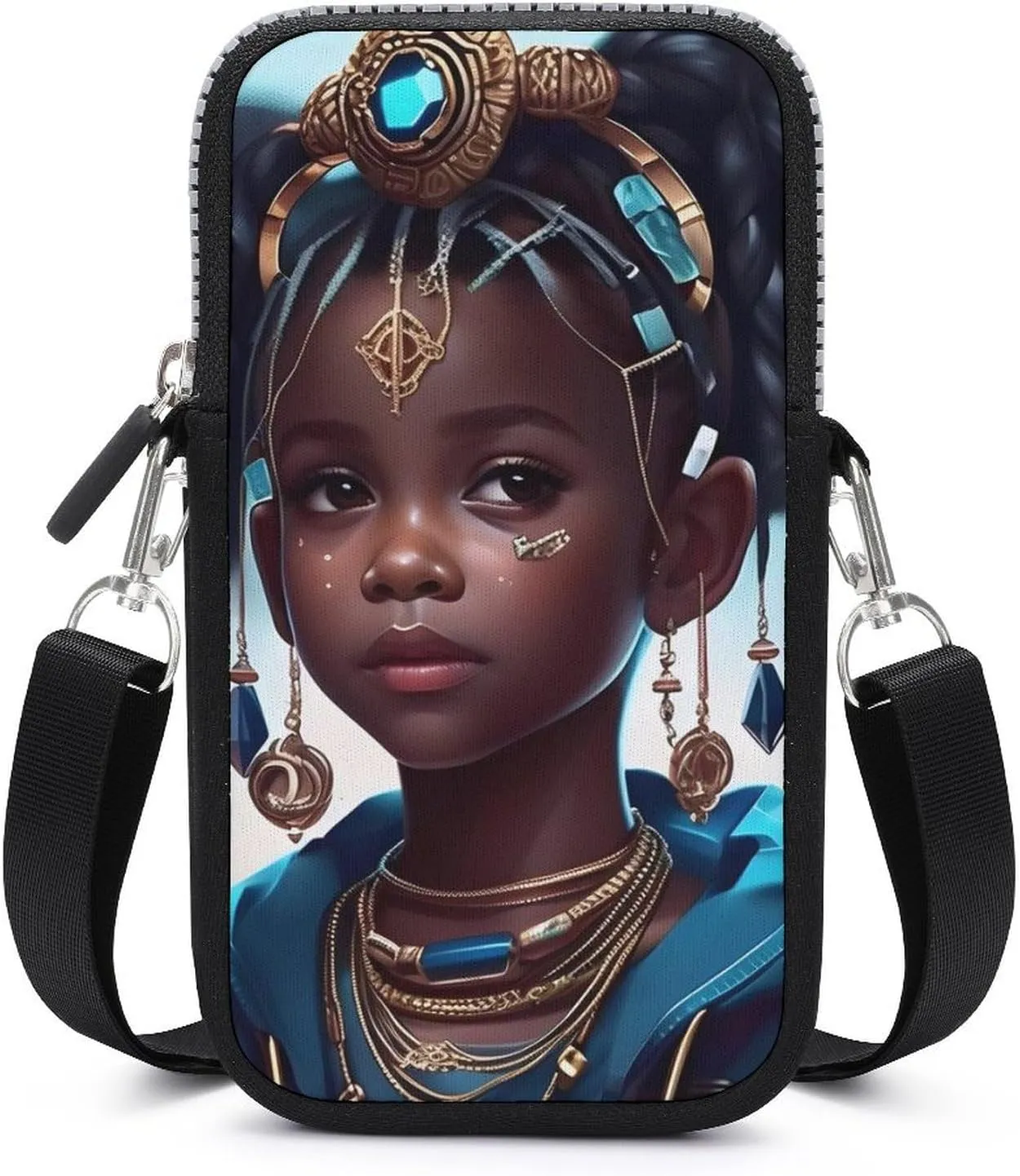 Supdreamc Passport, Credit Card Casual Cell Phone Neck Travel Wallet - Anti-Theft Waterproof Multifunctional Document Organizer Afro Women African American Black Girl Art Wristlet Convertible Bag