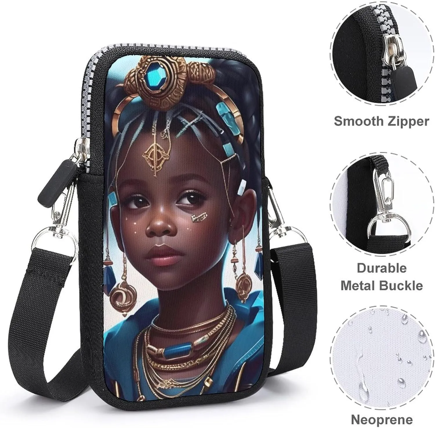Supdreamc Passport, Credit Card Casual Cell Phone Neck Travel Wallet - Anti-Theft Waterproof Multifunctional Document Organizer Afro Women African American Black Girl Art Wristlet Convertible Bag