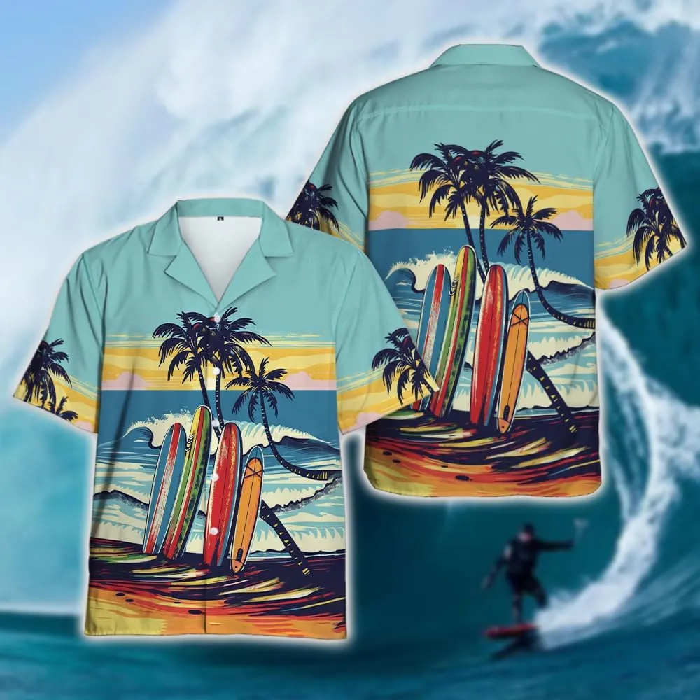 Surfboard Hawaiian Shirts for Men - Oceans Lover Button Down Mens Shirts Short Sleeve Luau Beach Shirt