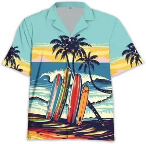 Surfboard Hawaiian Shirts for Men - Oceans Lover Button Down Mens Shirts Short Sleeve Luau Beach Shirt