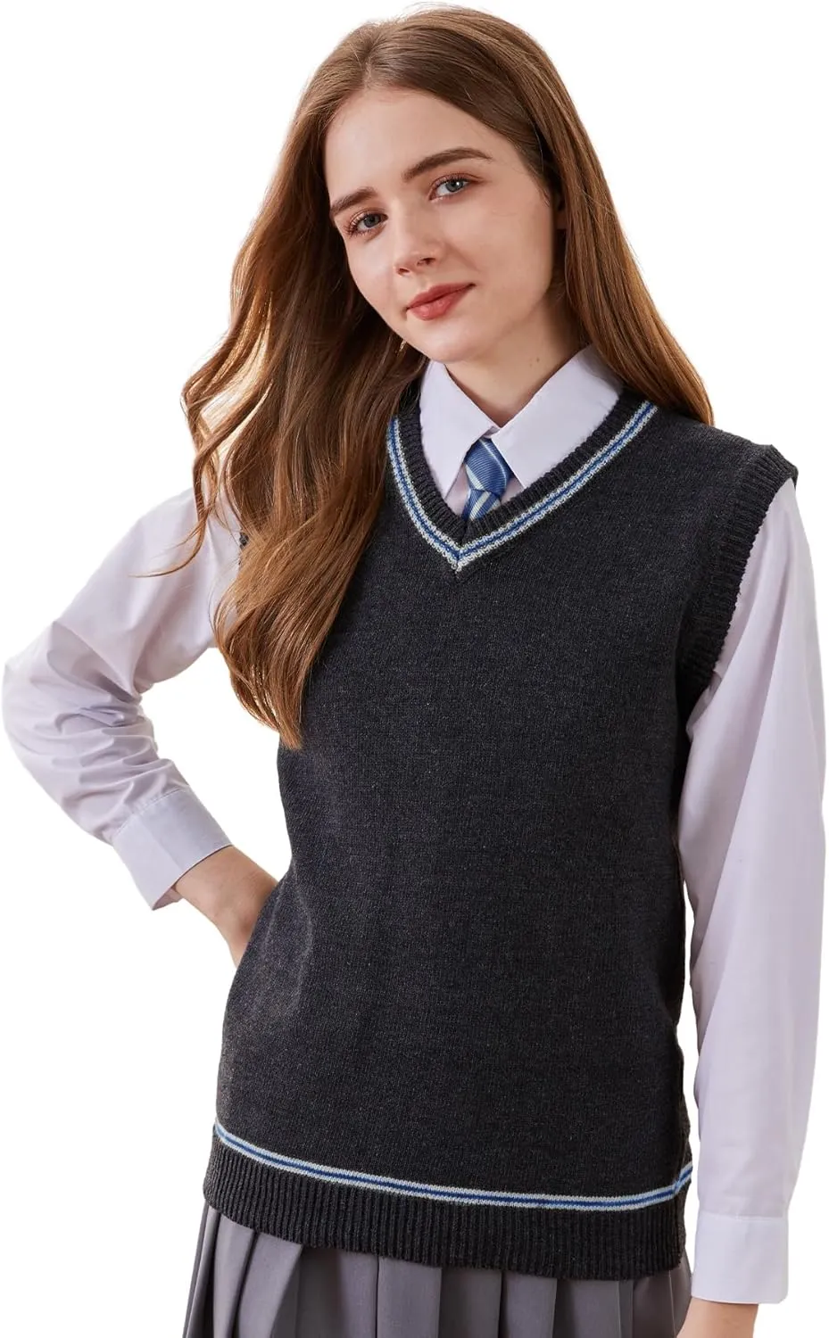 Sweater Vest Knit V-Neck Sleeveless Pullover Halloween Cosplay Costumes Cardigan Vest Waistcoat Unisex Fall Winter