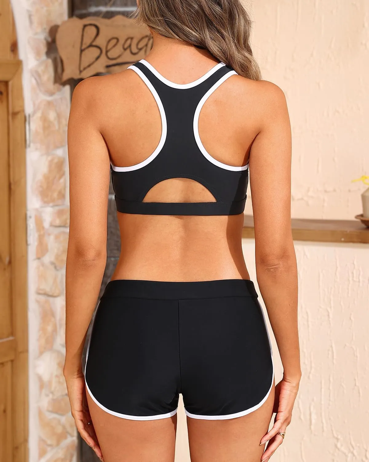 Tempt Me Women Two Piece Sports Bikini Athletic Swimsuits Racerback Crop Top with Boy Shorts Bathing Suits for Girls Vests