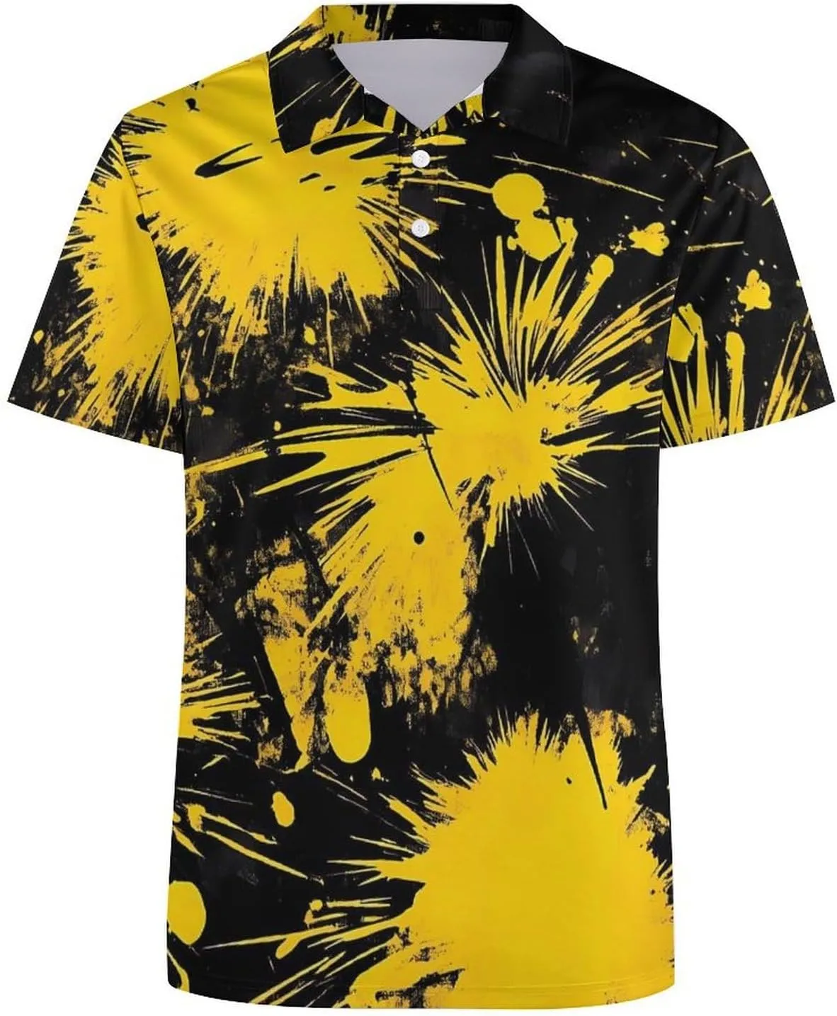 Tie Dye Fireworks Yellow Splash Mens Polo Shirts Quick Dry Short Sleeve T-shirts Slim Tennis Collared Tees Tops