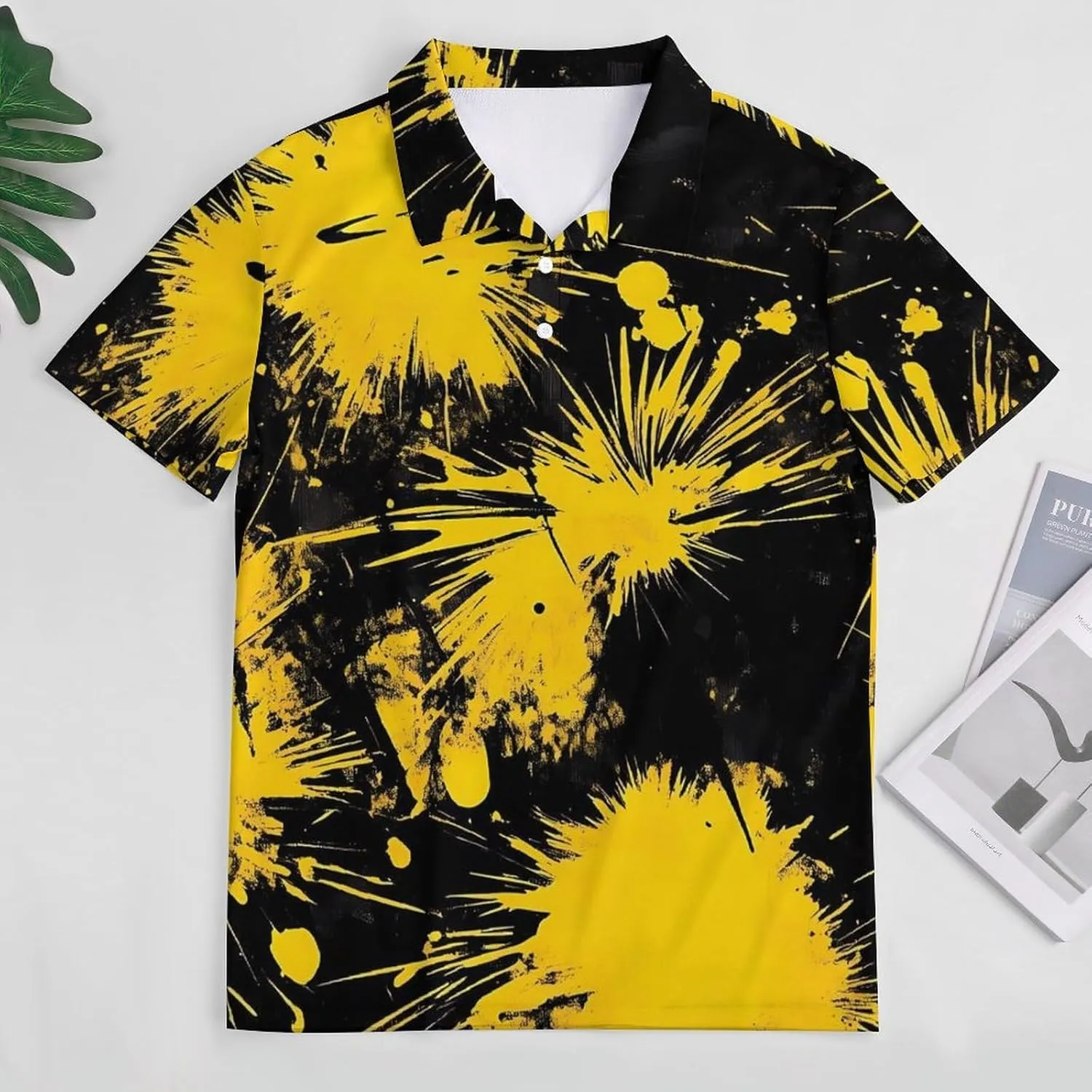 Tie Dye Fireworks Yellow Splash Mens Polo Shirts Quick Dry Short Sleeve T-shirts Slim Tennis Collared Tees Tops