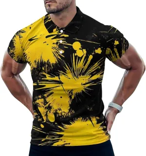 Tie Dye Fireworks Yellow Splash Mens Polo Shirts Quick Dry Short Sleeve T-shirts Slim Tennis Collared Tees Tops