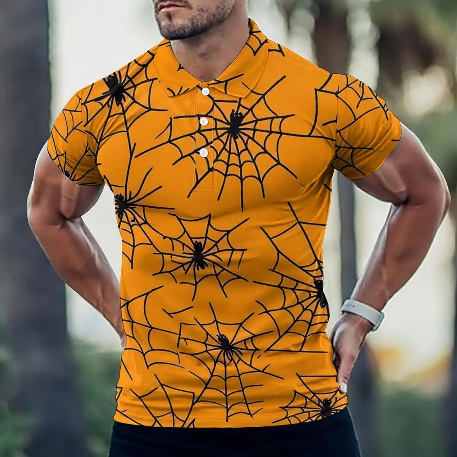 Tiny Black Spider Webs Mens Polo Shirts Quick Dry Short Sleeve T-shirts Slim Tennis Collared Tees Tops