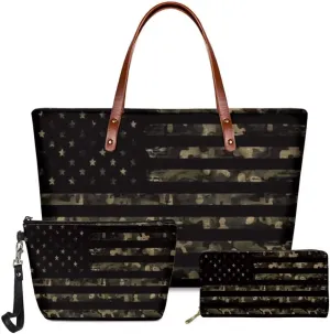 Tote Bag Purses for Women Shoulder Handbags 3PCS Top Handle Bags with Long Wallets Make Up Pouch