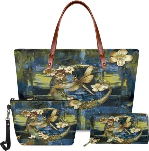 Tote Bag Purses for Women Shoulder Handbags 3PCS Top Handle Bags with Long Wallets Make Up Pouch