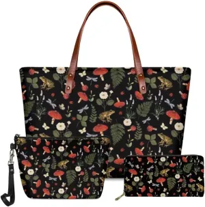 Tote Bag Purses for Women Shoulder Handbags 3PCS Top Handle Bags with Long Wallets Make Up Pouch