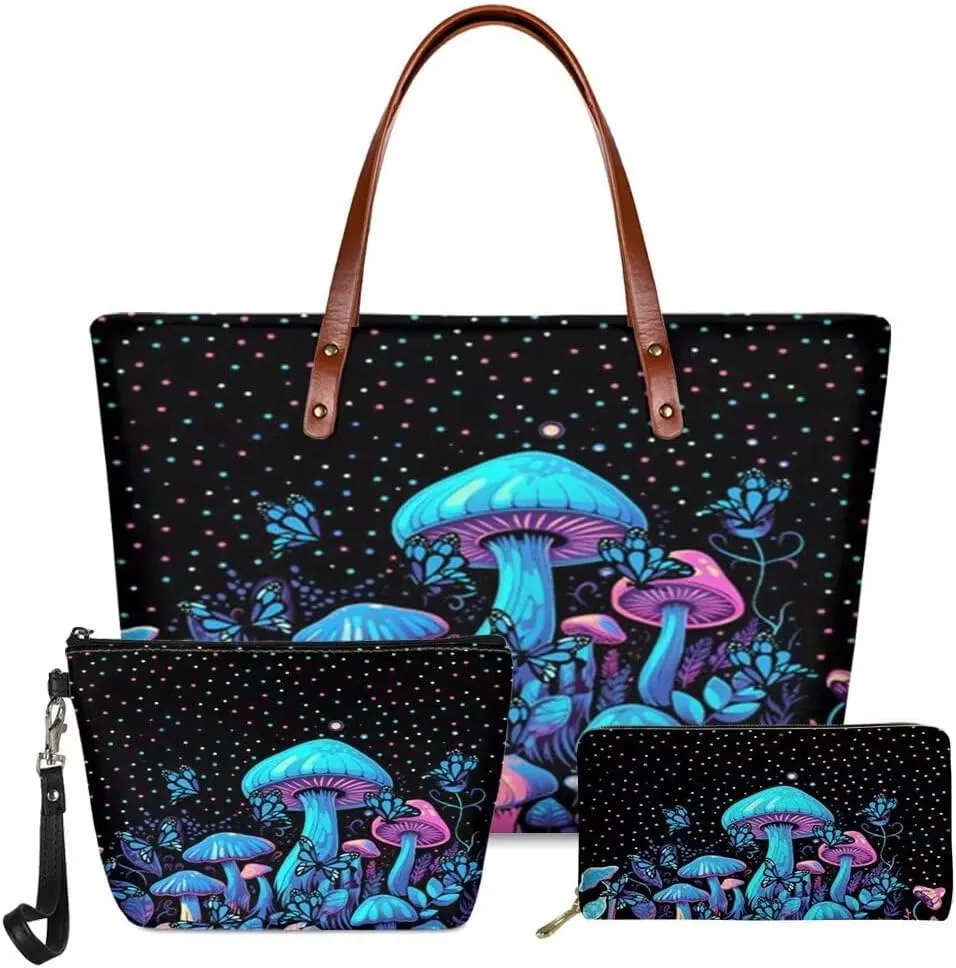 Tote Bag Purses for Women Shoulder Handbags 3PCS Top Handle Bags with Long Wallets Make Up Pouch