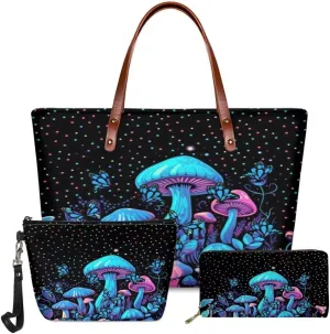 Tote Bag Purses for Women Shoulder Handbags 3PCS Top Handle Bags with Long Wallets Make Up Pouch
