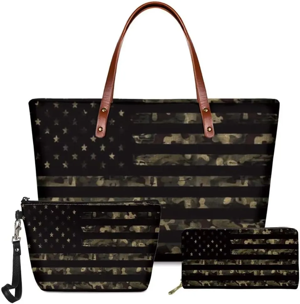 Tote Bag Purses for Women Shoulder Handbags 3PCS Top Handle Bags with Long Wallets Make Up Pouch