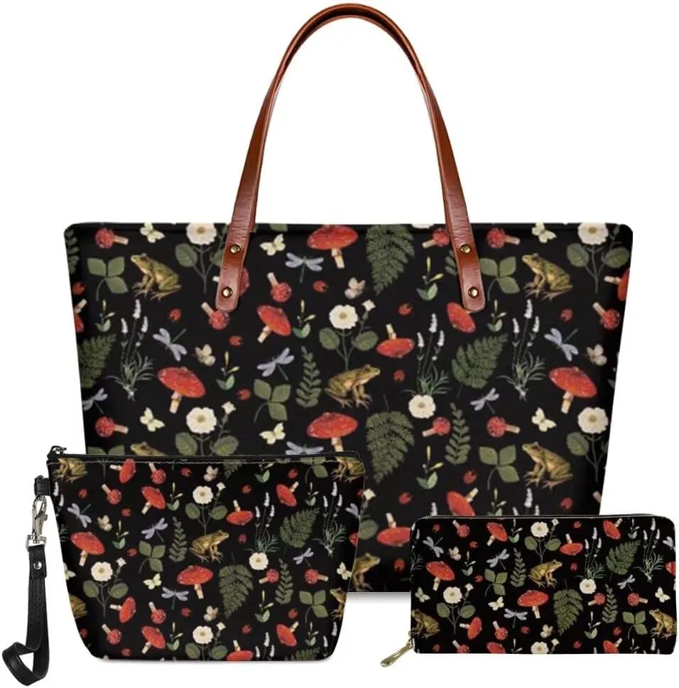 Tote Bag Purses for Women Shoulder Handbags 3PCS Top Handle Bags with Long Wallets Make Up Pouch
