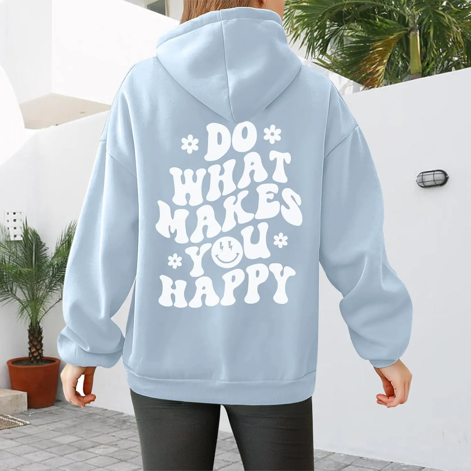 Tuislay Women Cute Graphic Oversized Hoodies Sweatshirts for Teen Girls Aesthetic Y2k Preppy Fleece Happy Hooded Pullover