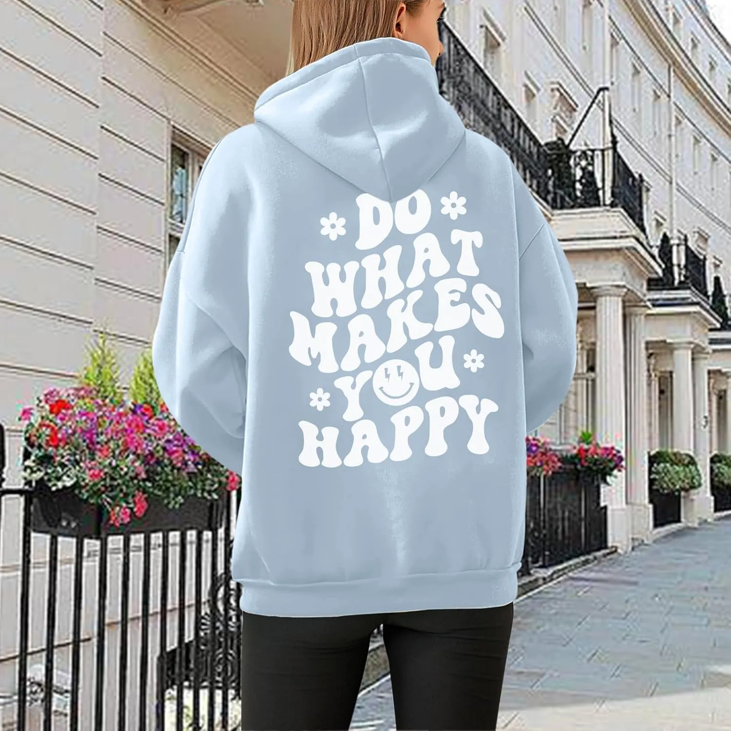 Tuislay Women Cute Graphic Oversized Hoodies Sweatshirts for Teen Girls Aesthetic Y2k Preppy Fleece Happy Hooded Pullover