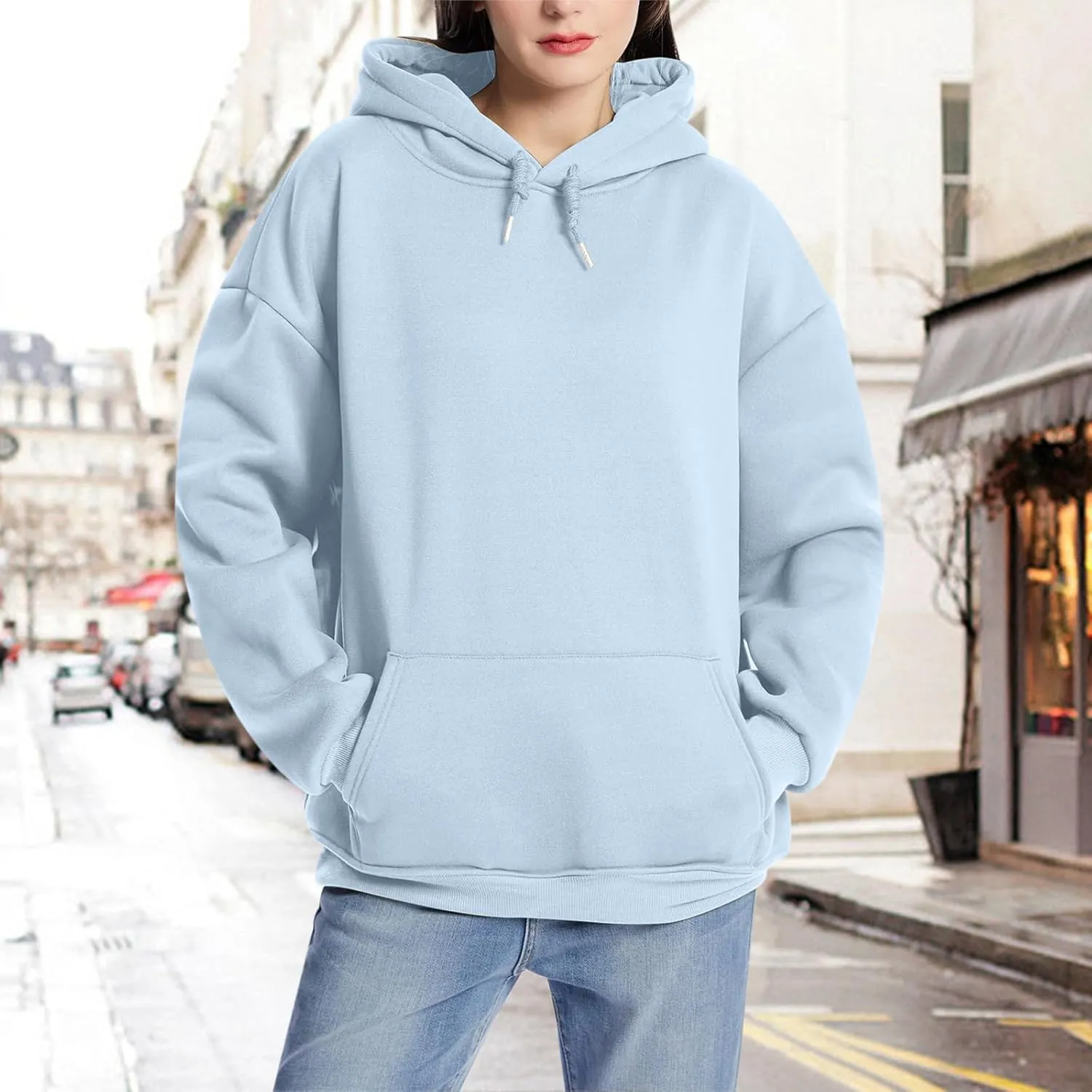 Tuislay Women Cute Graphic Oversized Hoodies Sweatshirts for Teen Girls Aesthetic Y2k Preppy Fleece Happy Hooded Pullover