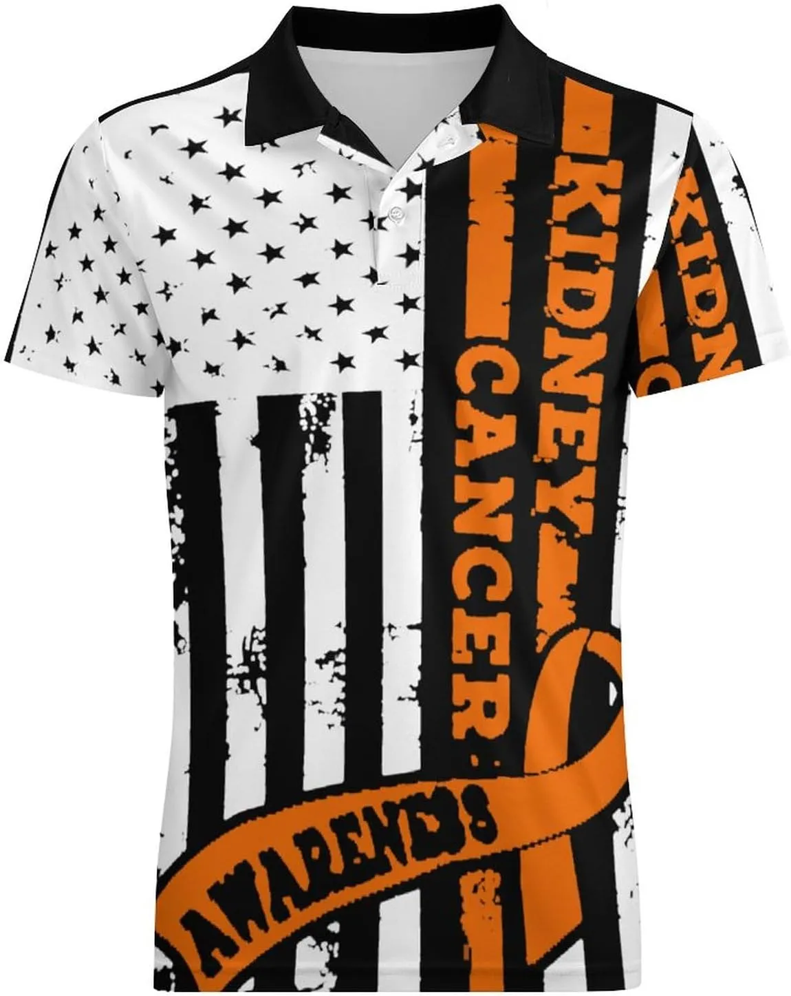 USA Flag Kidney Cancer Awareness Classic Polo Shirts for Men Quick Dry Short Sleeve Fit Golf Tees Casual Tops