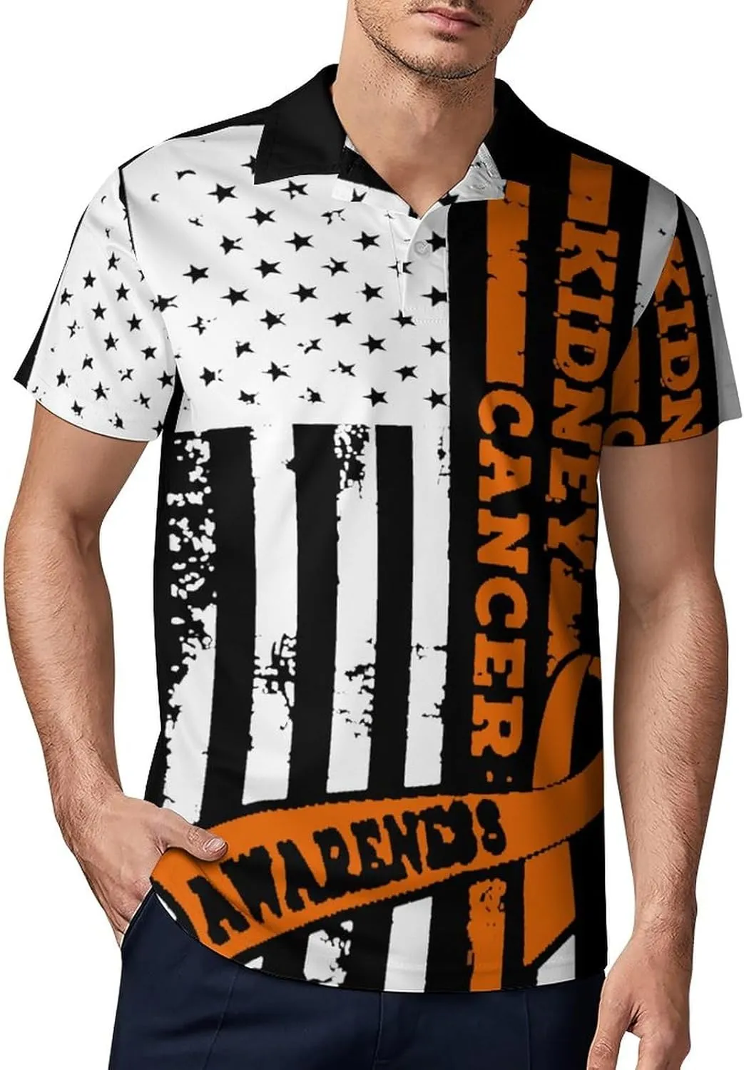 USA Flag Kidney Cancer Awareness Classic Polo Shirts for Men Quick Dry Short Sleeve Fit Golf Tees Casual Tops