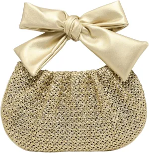 Verdusa Women's Ruched Hobo Handbag Cute Bow Clutch Purse Small Leather Top Handle Bags