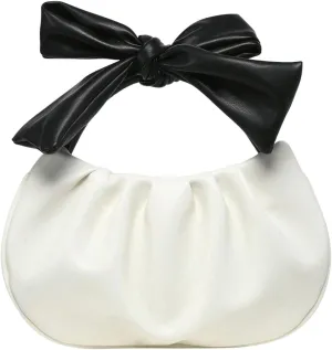 Verdusa Women's Ruched Hobo Handbag Cute Bow Clutch Purse Small Leather Top Handle Bags