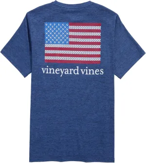 vineyard vines Men's American Flag Whales Short-Sleeve Harbor Performance Tee