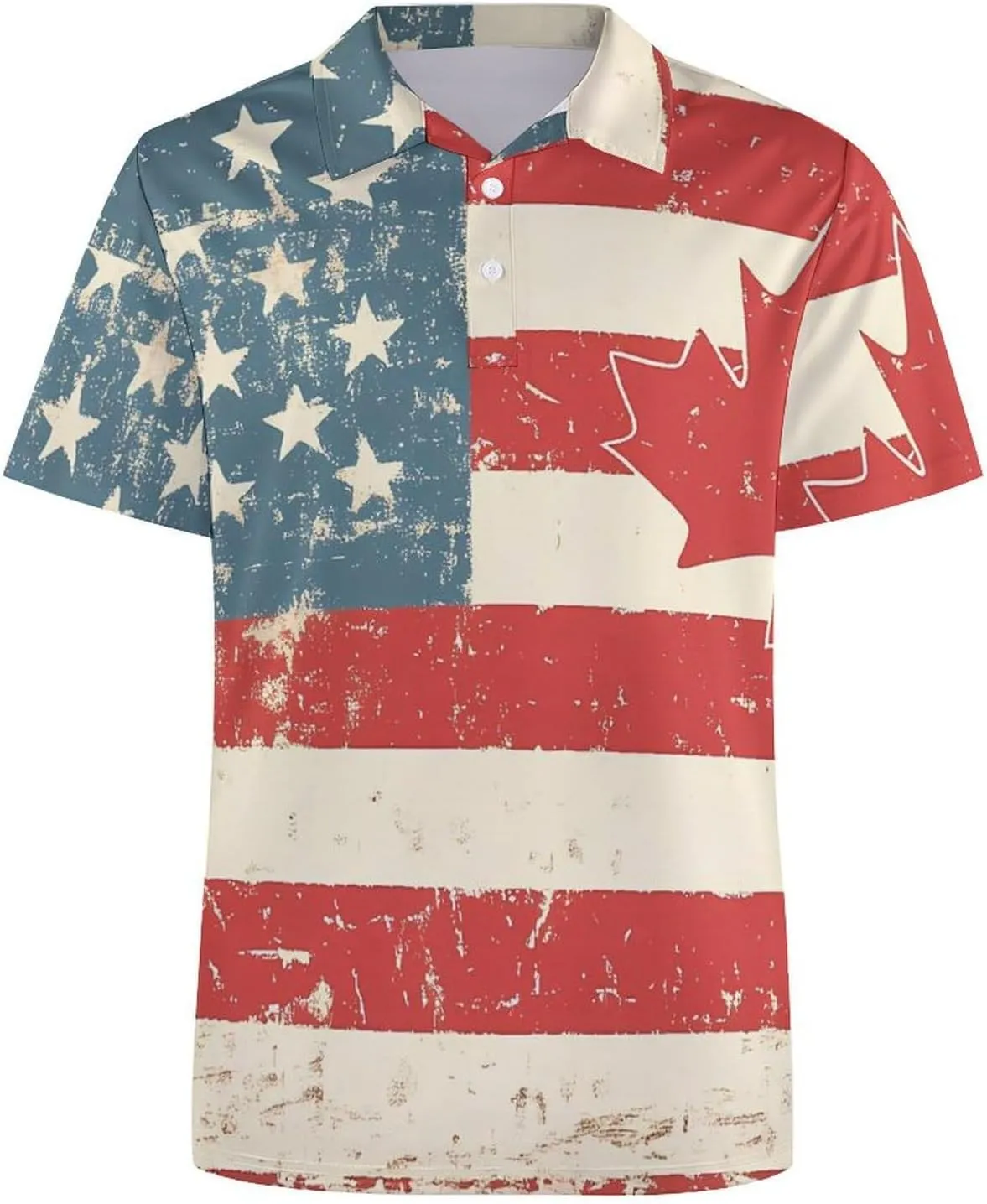 Vintage United States And Canada Flag Mens Polo Shirts Quick Dry Short Sleeve T-shirts Slim Tennis Collared Tees Tops