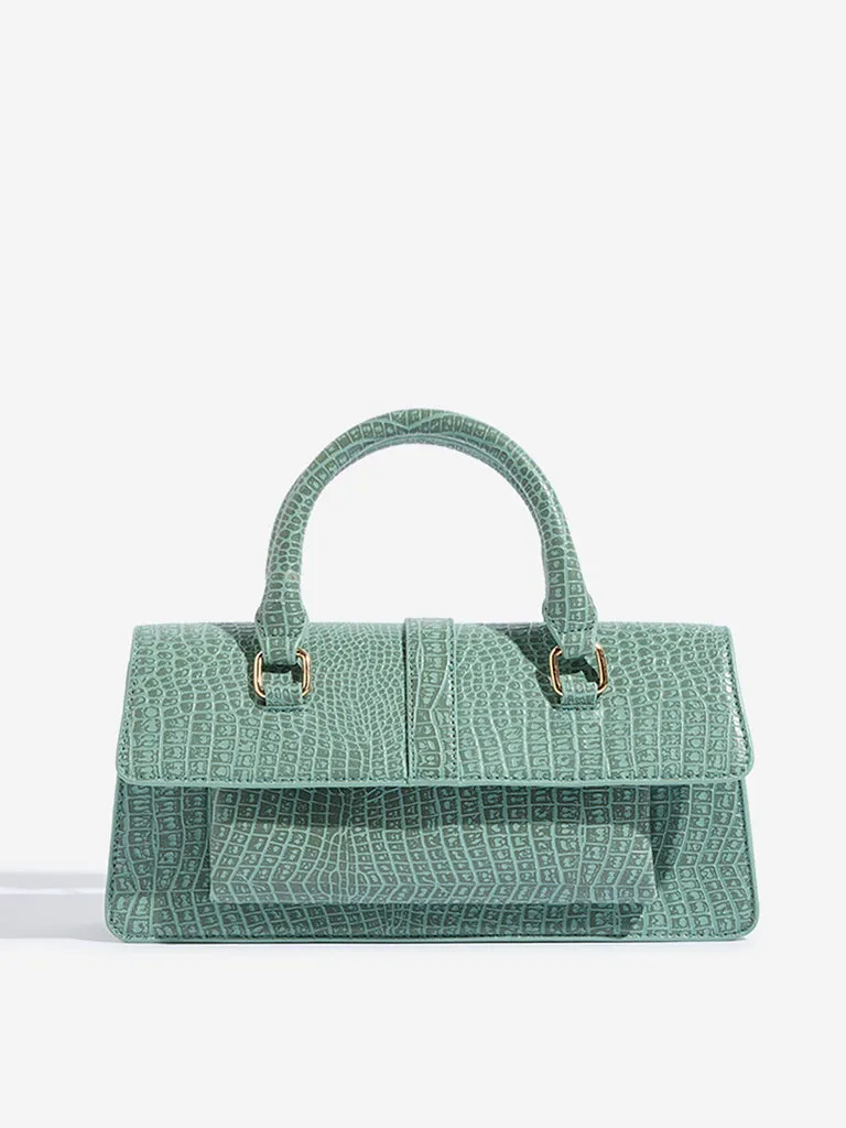 Westside Green Textured Elongated Handbag with Belt
