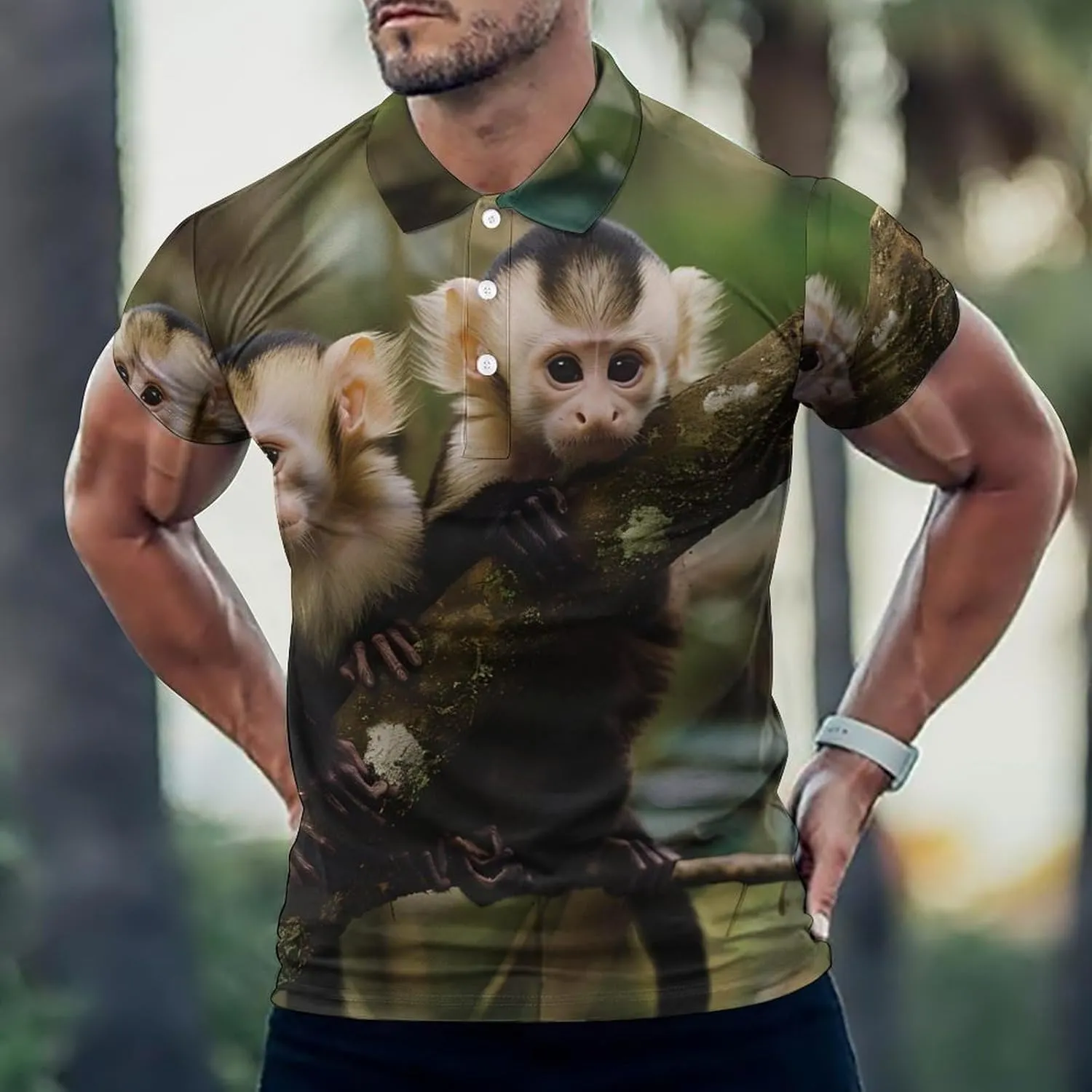 White Faced Capuchin Monkeys Mens Polo Shirts Quick Dry Short Sleeve T-shirts Slim Tennis Collared Tees Tops