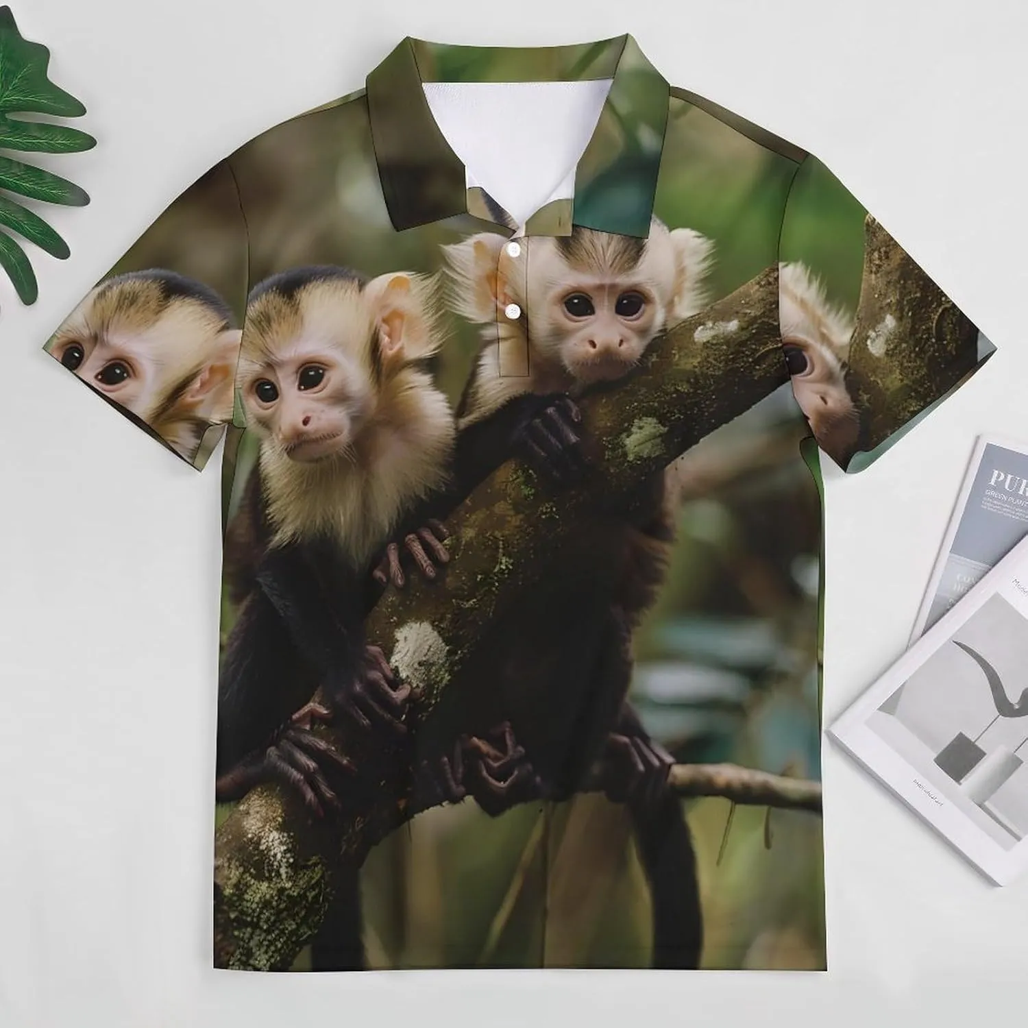 White Faced Capuchin Monkeys Mens Polo Shirts Quick Dry Short Sleeve T-shirts Slim Tennis Collared Tees Tops