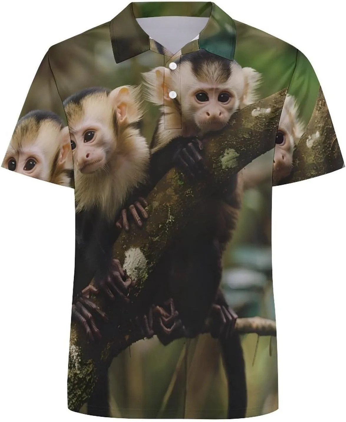 White Faced Capuchin Monkeys Mens Polo Shirts Quick Dry Short Sleeve T-shirts Slim Tennis Collared Tees Tops