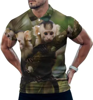 White Faced Capuchin Monkeys Mens Polo Shirts Quick Dry Short Sleeve T-shirts Slim Tennis Collared Tees Tops