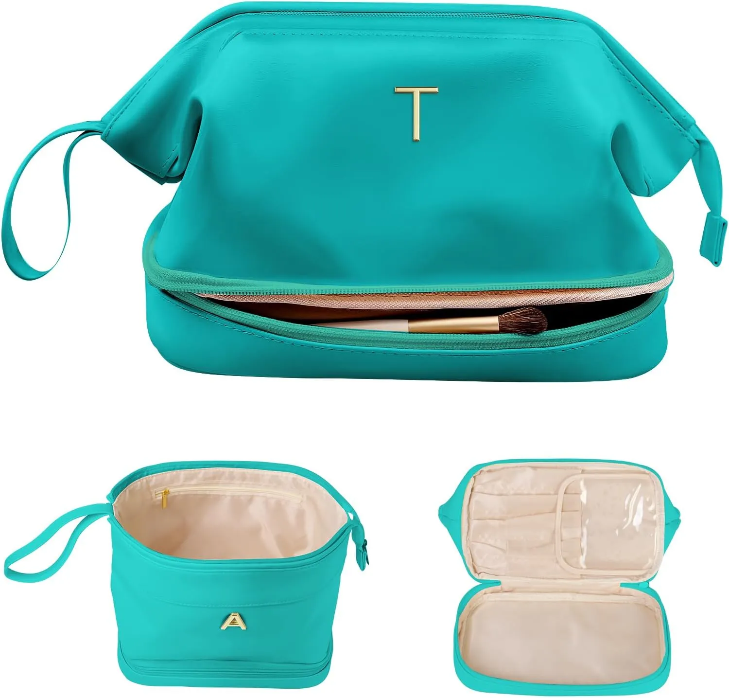 Woman Present, Birthday Gift for Her, Makeup Bags, Waterproof Double Layer Cosmetic Bag, Large Capacity PU Leather Makeup Bags Letter Travel Toiletry Bag, Initial Gifts for Coworkers