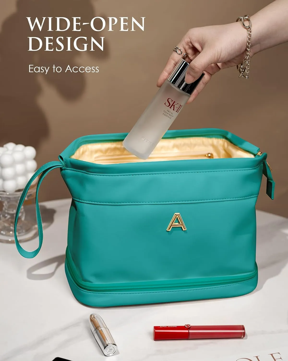 Woman Present, Birthday Gift for Her, Makeup Bags, Waterproof Double Layer Cosmetic Bag, Large Capacity PU Leather Makeup Bags Letter Travel Toiletry Bag, Initial Gifts for Coworkers