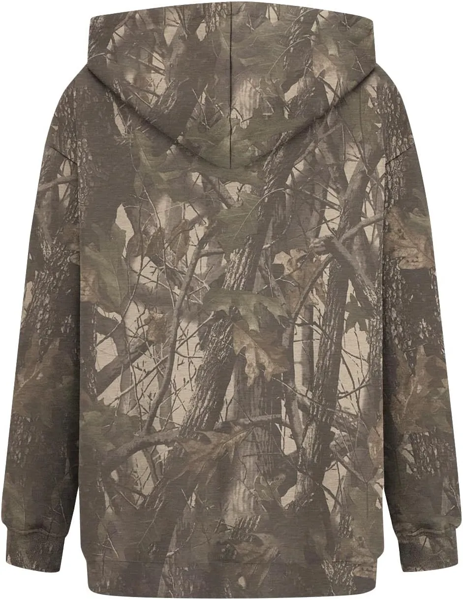 Women Camo Hoodie Maple-Leaf Print Oversized Sweatshirt Y2K Fall Fleece Hooded Sweatshirts With Kangaroo Pocket