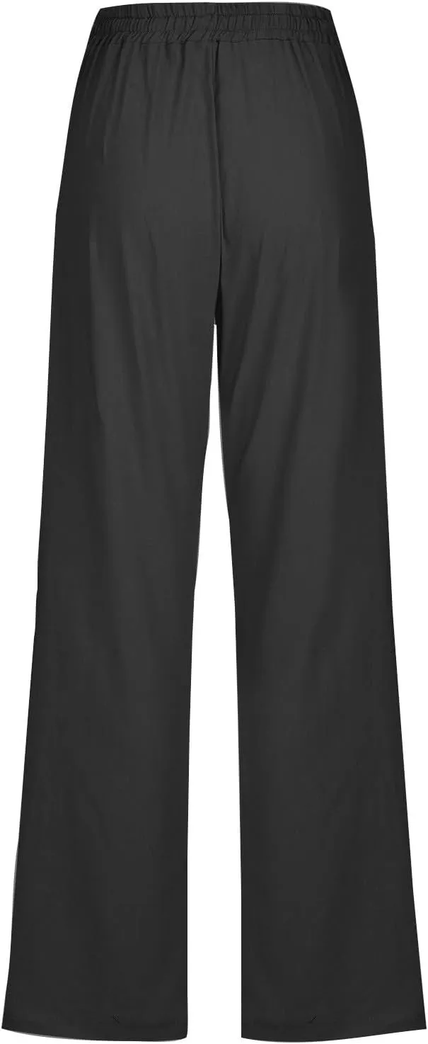 Women Linen Pant Straight Leg Drawstrings High Waist Trousers 2025 Summer Casual Lightweight Breathable Joggers Pants