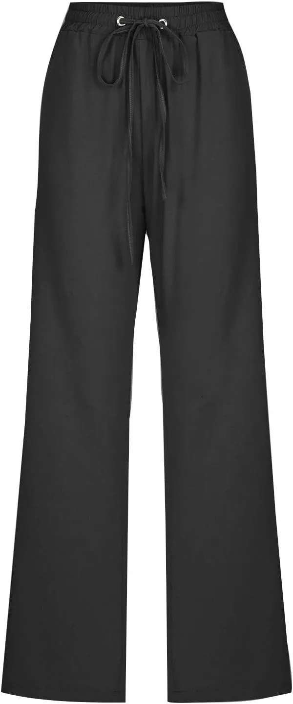 Women Linen Pant Straight Leg Drawstrings High Waist Trousers 2025 Summer Casual Lightweight Breathable Joggers Pants