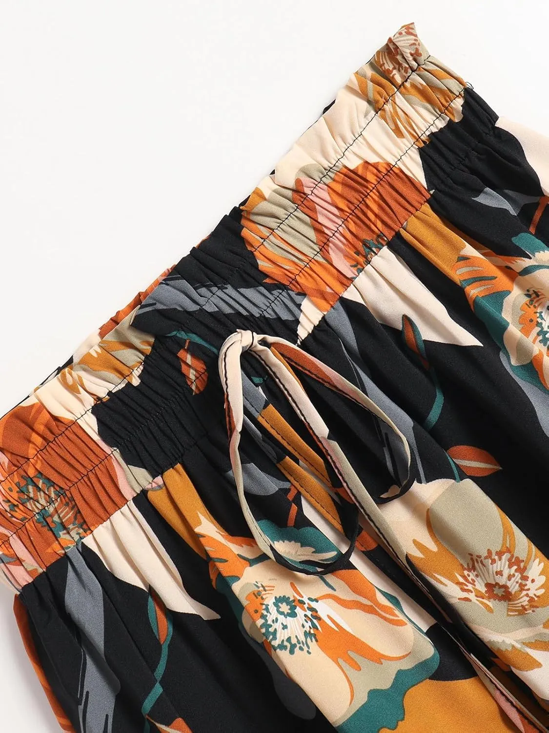 Women Maxi Skirt Casual High Elastic Waisted A Line Pleated Flowy Ruffle Tiered Boho Floral Bohemian Long Skirt