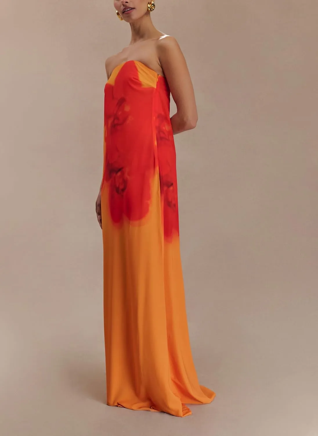 Women Strapless Maxi Dress Boho Floral Print Flowy Long Tube Dress Off Shoulder Loose Beach Sundress