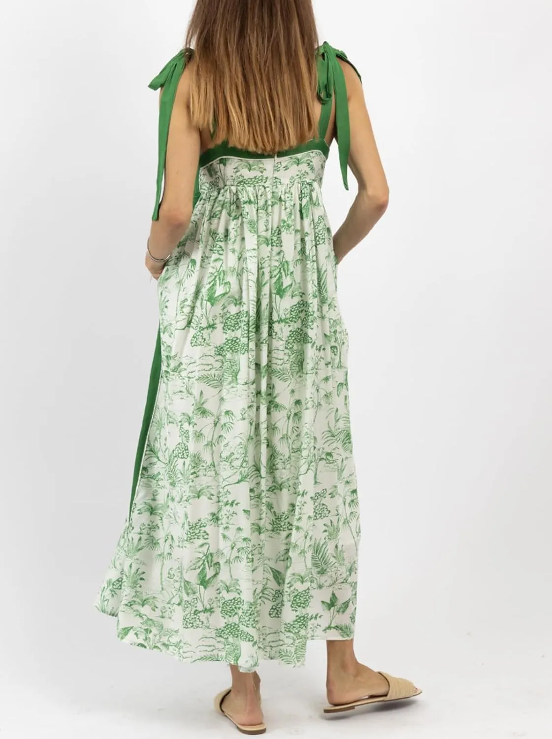 Women Summer Floral Boho Maxi Dress Tie Shoulder Square Neck Flowy Sundress Ruffle A Line Colorful Beach Long Dress