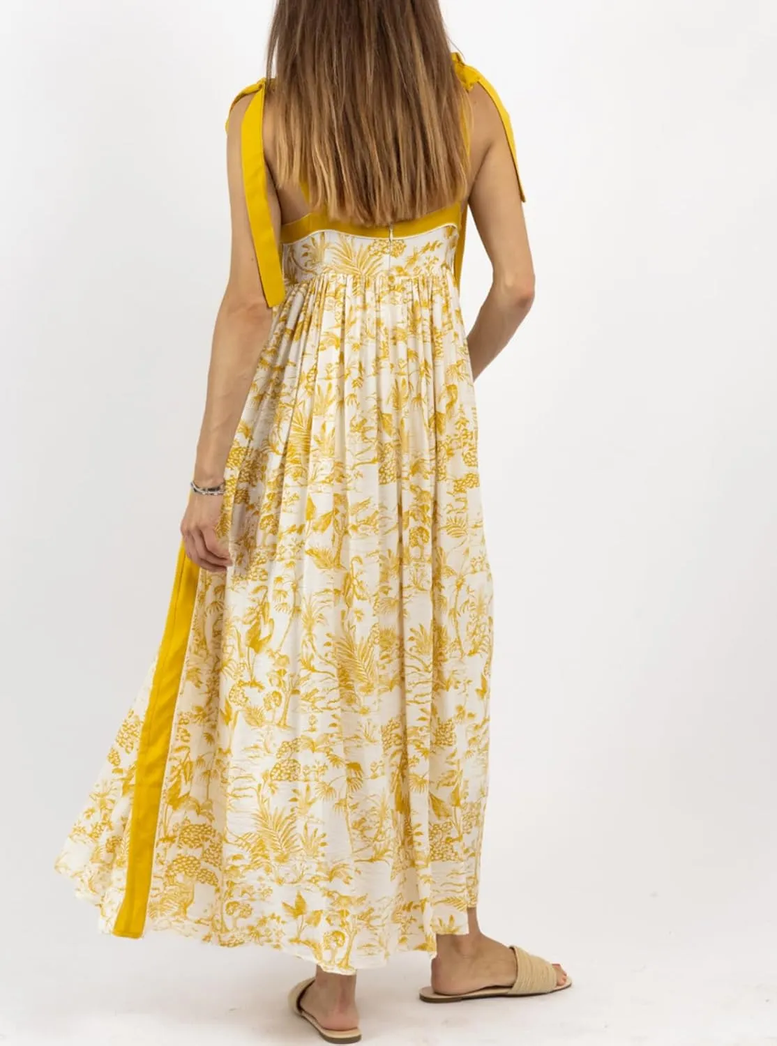 Women Summer Floral Boho Maxi Dress Tie Shoulder Square Neck Flowy Sundress Ruffle A Line Colorful Beach Long Dress