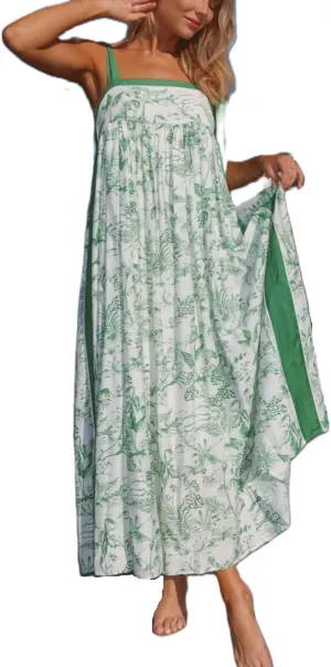 Women Summer Floral Boho Maxi Dress Tie Shoulder Square Neck Flowy Sundress Ruffle A Line Colorful Beach Long Dress