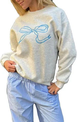 Women Teen Girls Cute Bow Graphic Hoodies Y2k Oversized Long Sleeve Hooded Sweatshirt Aesthetic Pullover Streetwear