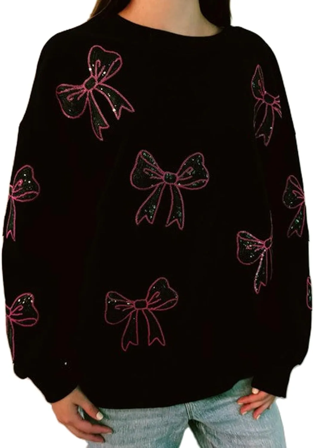 Women Teen Girls Cute Bow Graphic Hoodies Y2k Oversized Long Sleeve Hooded Sweatshirt Aesthetic Pullover Streetwear