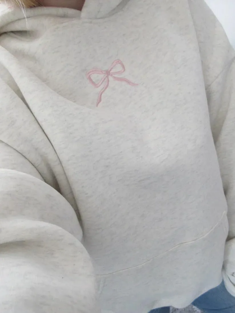 Women Teen Girls Cute Bow Graphic Hoodies Y2k Oversized Long Sleeve Hooded Sweatshirt Aesthetic Pullover Streetwear