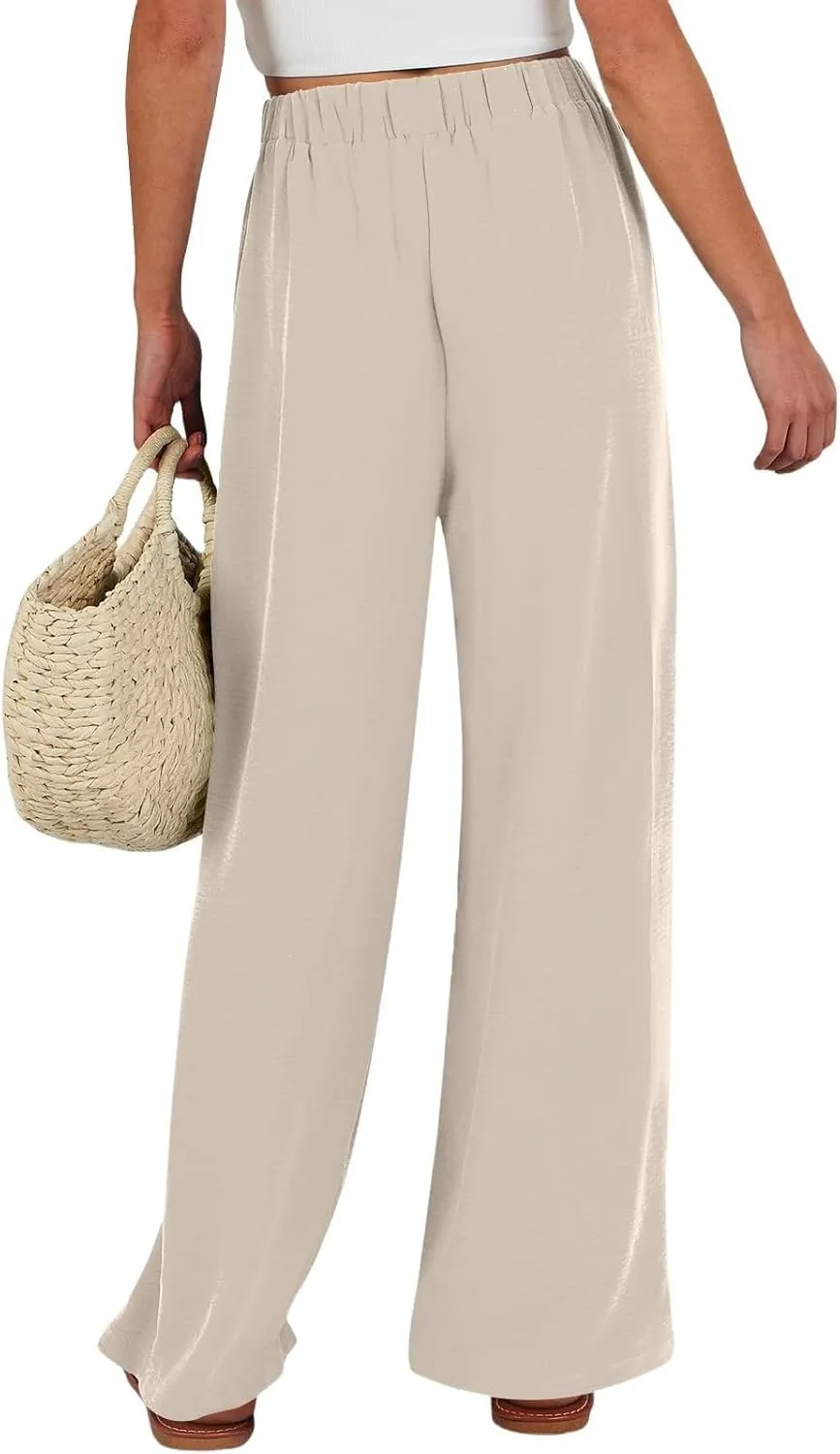 Women Wide Leg Linen Pants 2025 Tie Knot Summer High Waisted Palazzo Pants Flowy Beach Travel Trousers with Pockets