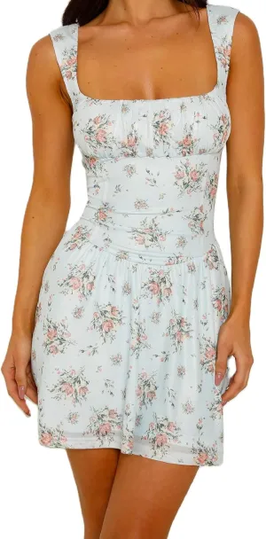 Women Y2K Floral Print Mini Dress Low Cut Open Back Bodycon Dress Spaghetti Strap Going Out Dress Streetwear