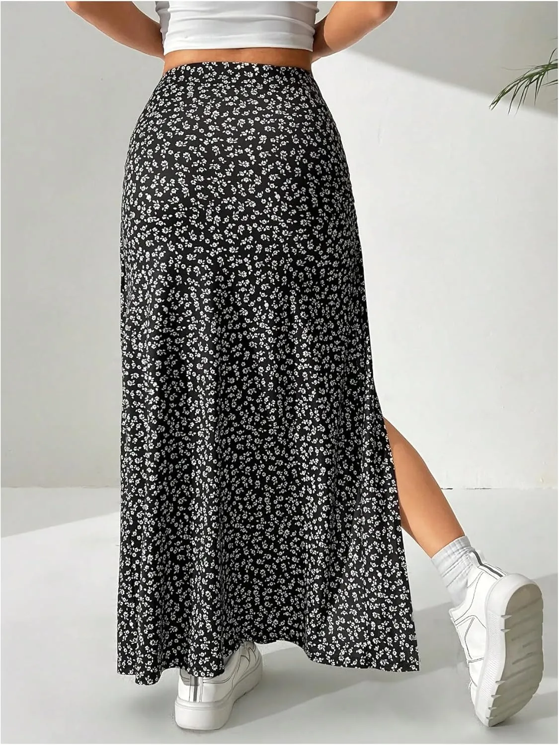 Women's Boho Floral Print Skirt Split Thigh Bodycon Maxi Skirts High Waisted Long Sexy Skirt